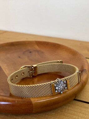 Keep Collective Gold-tone Mesh Bracelet with Snowflake Silver-Tone Slide Charm